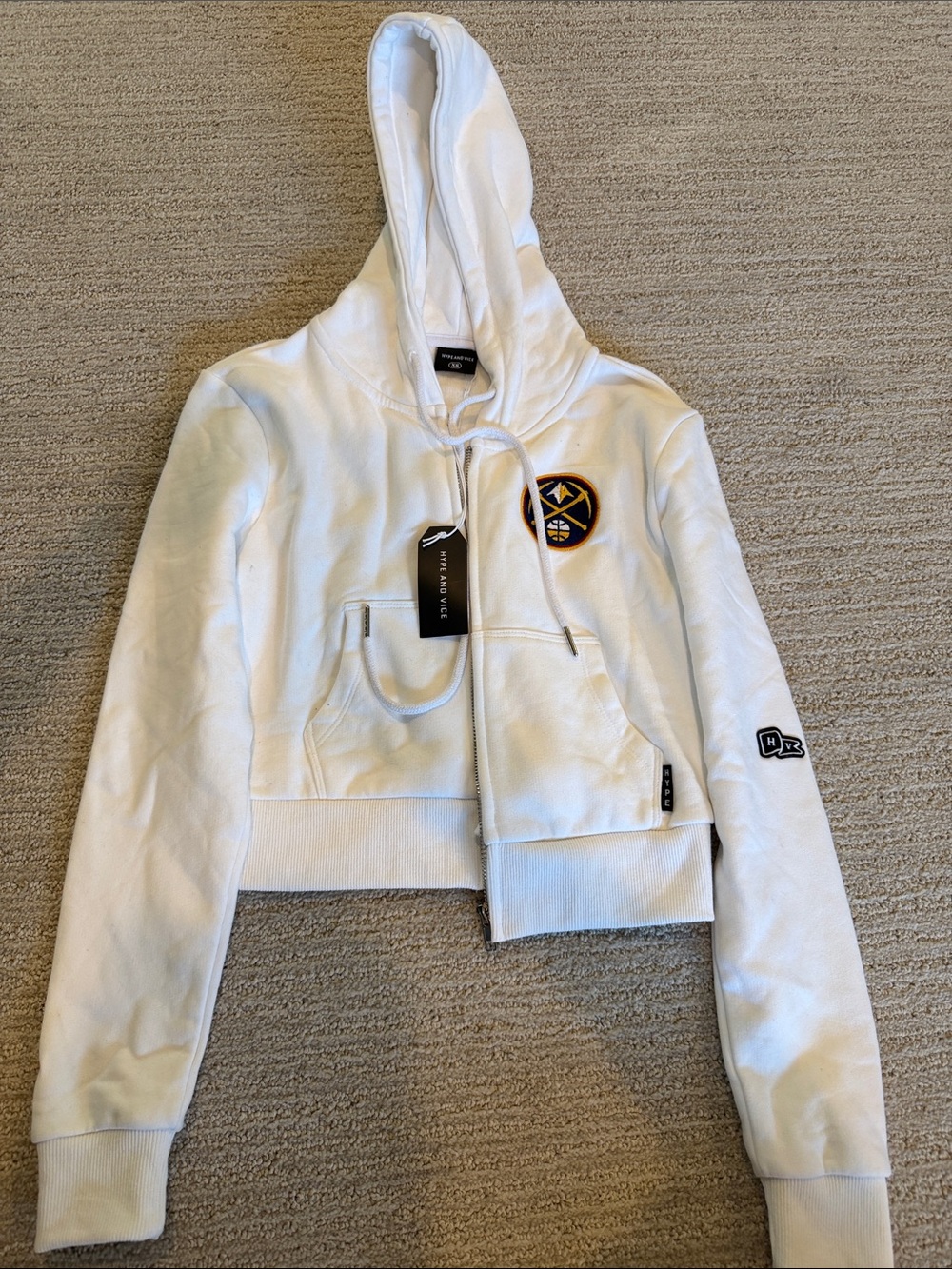 Denver Nuggets Cropped White Hoodie Jacket